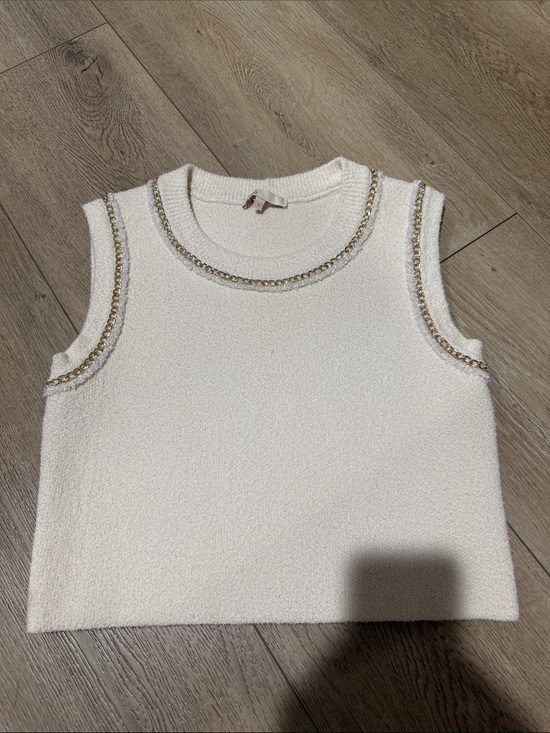 Maje Tops - Maje Cream Tank Top with Gold Chain Trim